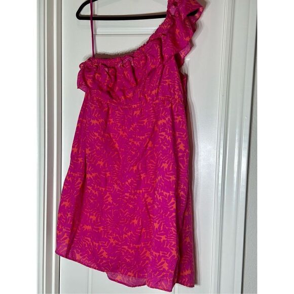 Lane Bryant size 18 pink and orange summer one shoulder dress - Picture 5 of 6